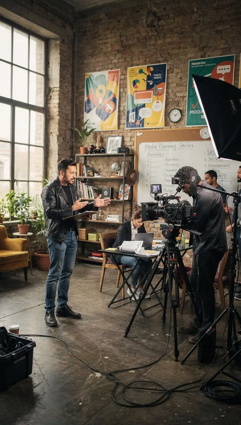 Videószerkesztés folyamatának ábrázolása, amely bemutatja a tartalom létrehozásának lépéseit.