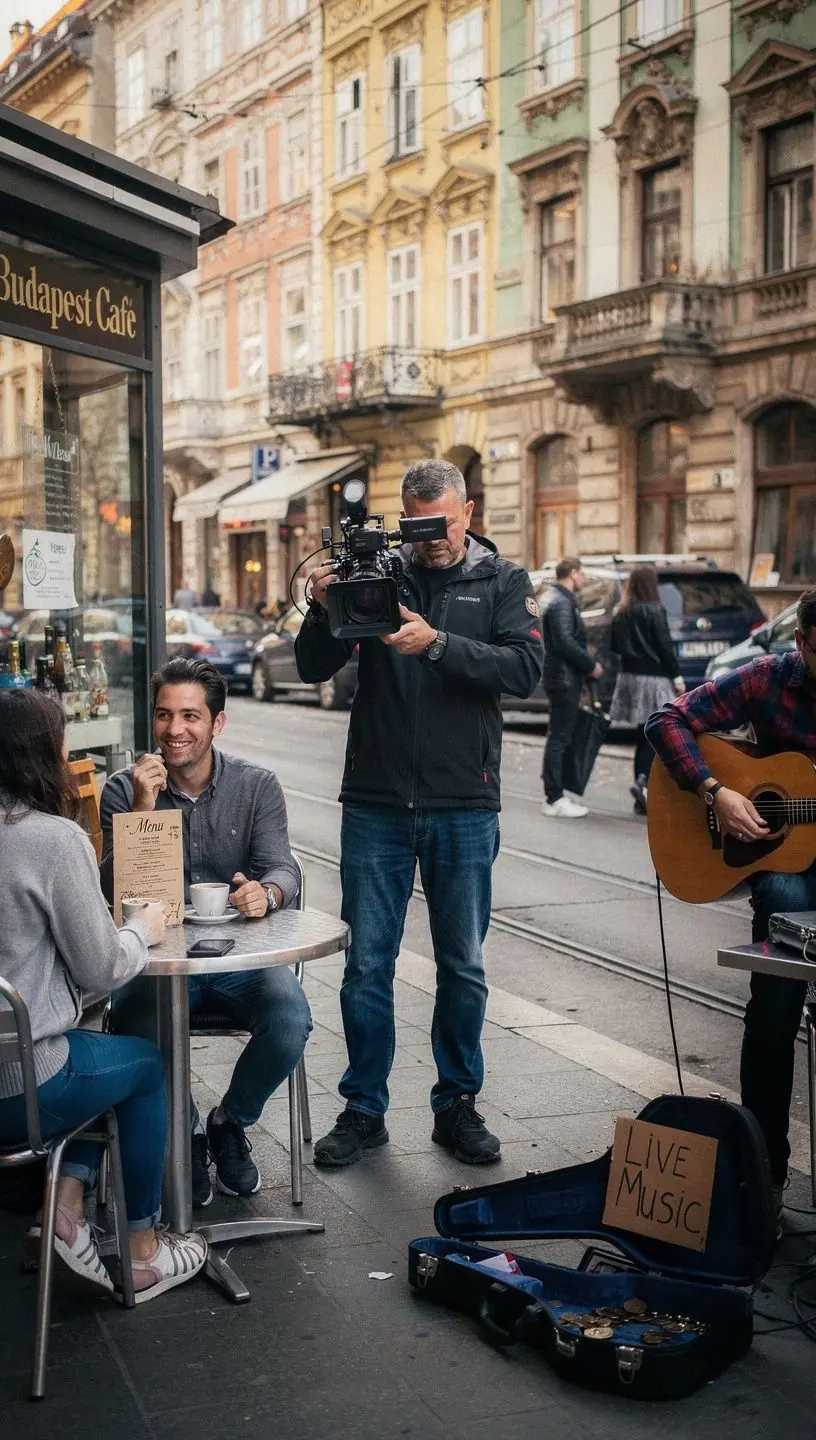 Videószerkesztés folyamatának ábrázolása, amely bemutatja a tartalom létrehozásának lépéseit.